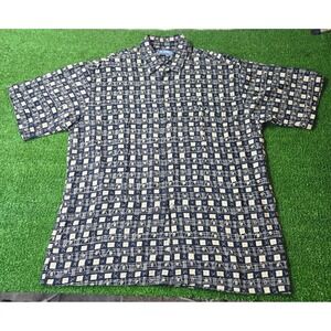 CORSINI Mens Large Rayon SS Button Up Shirt Geometric Pattern Camp Resort Travel